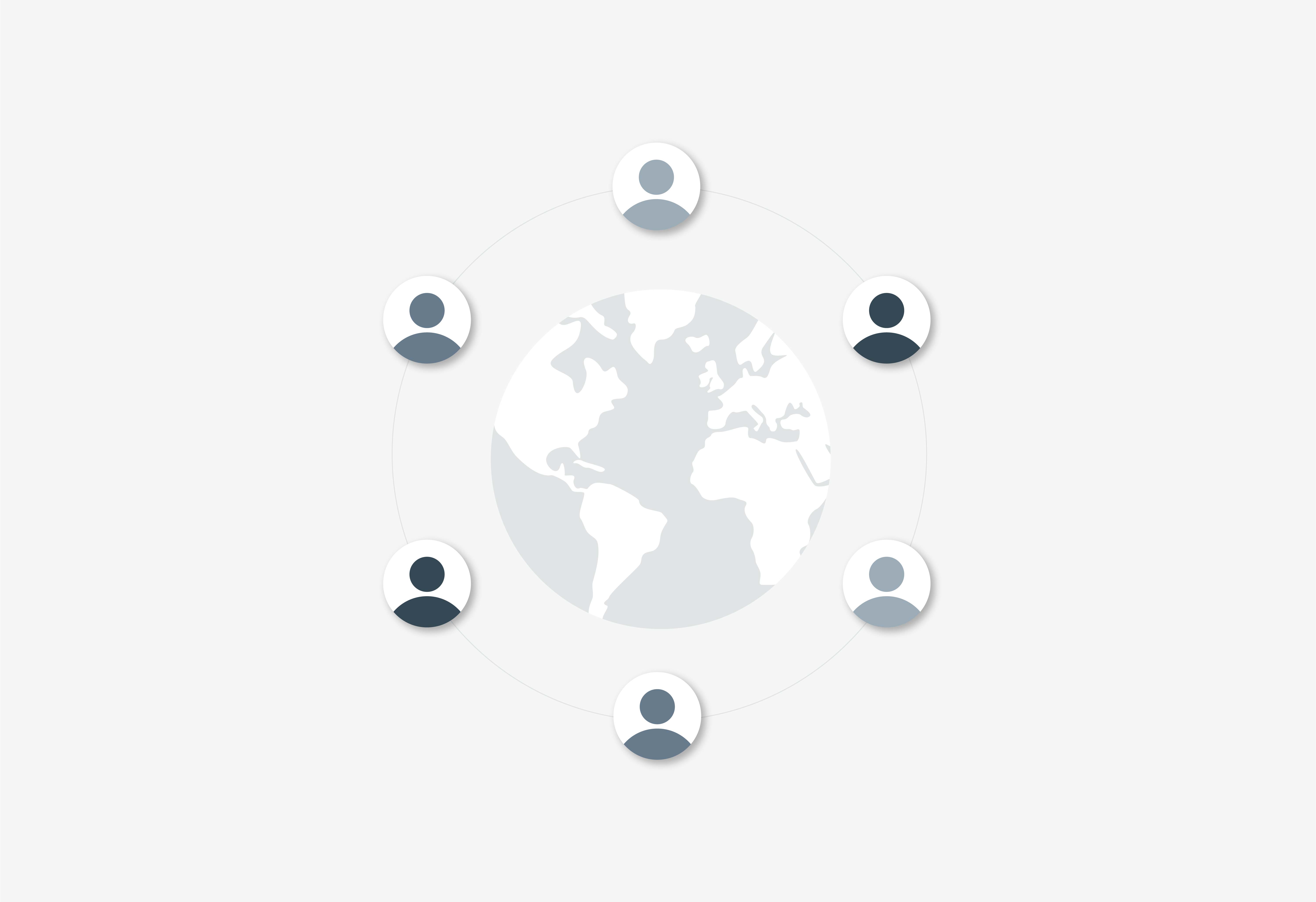 Graphic of people around a globe representing the Oversight Board.