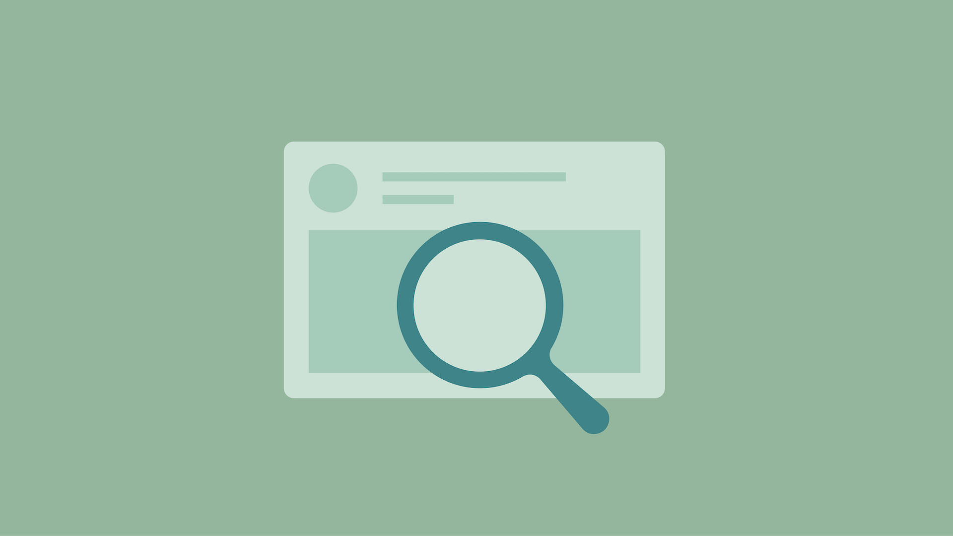 Graphic showing a magnifying glass taking a closer look at a post on Facebook or Instagram