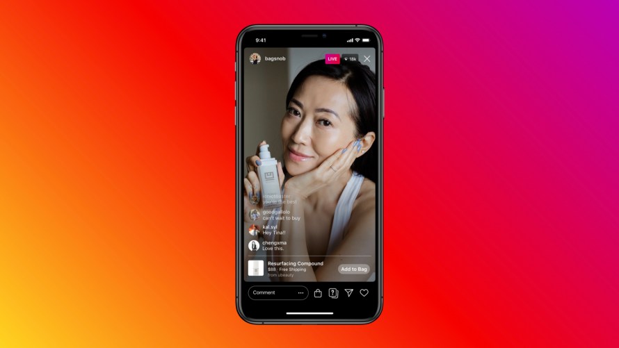 Screenshot of Live shopping on Instagram