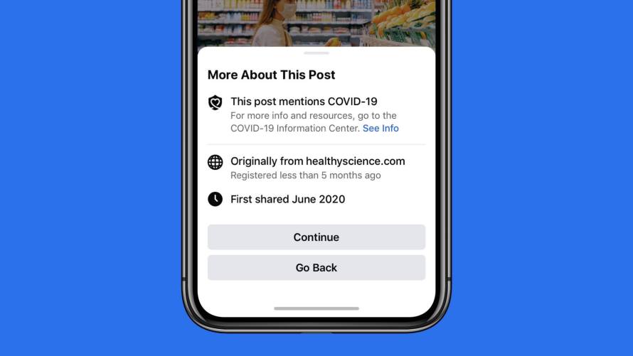 Screenshot of notification on COVID-19 links
