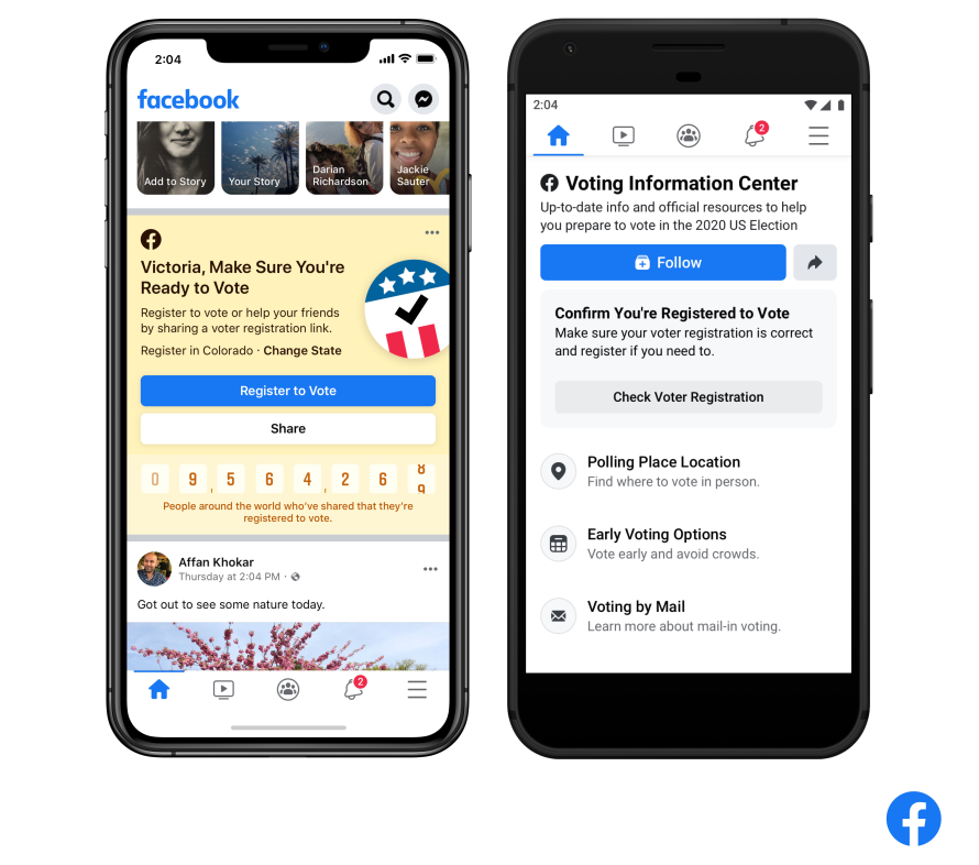 Screenshots of the Voting Information Center on Facebook