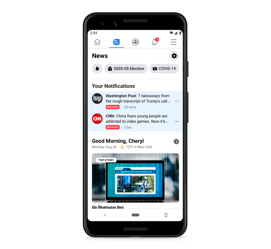 Screenshot of Facebook News
