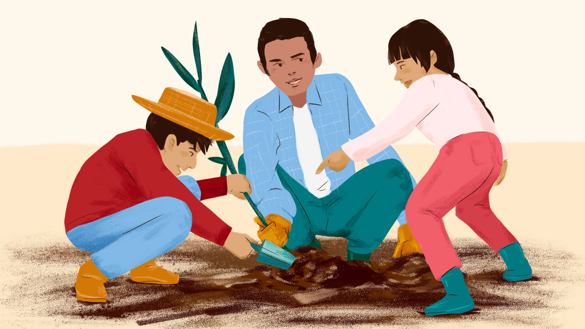 Illustration of people planting a tree