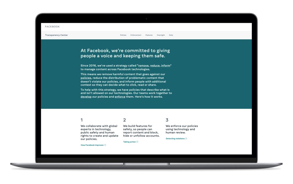 Screenshot of the Transparency Center
