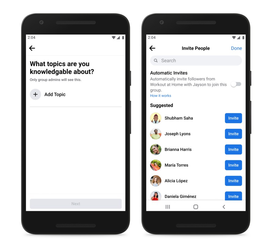 Screenshot of automatic invites in Facebook Groups