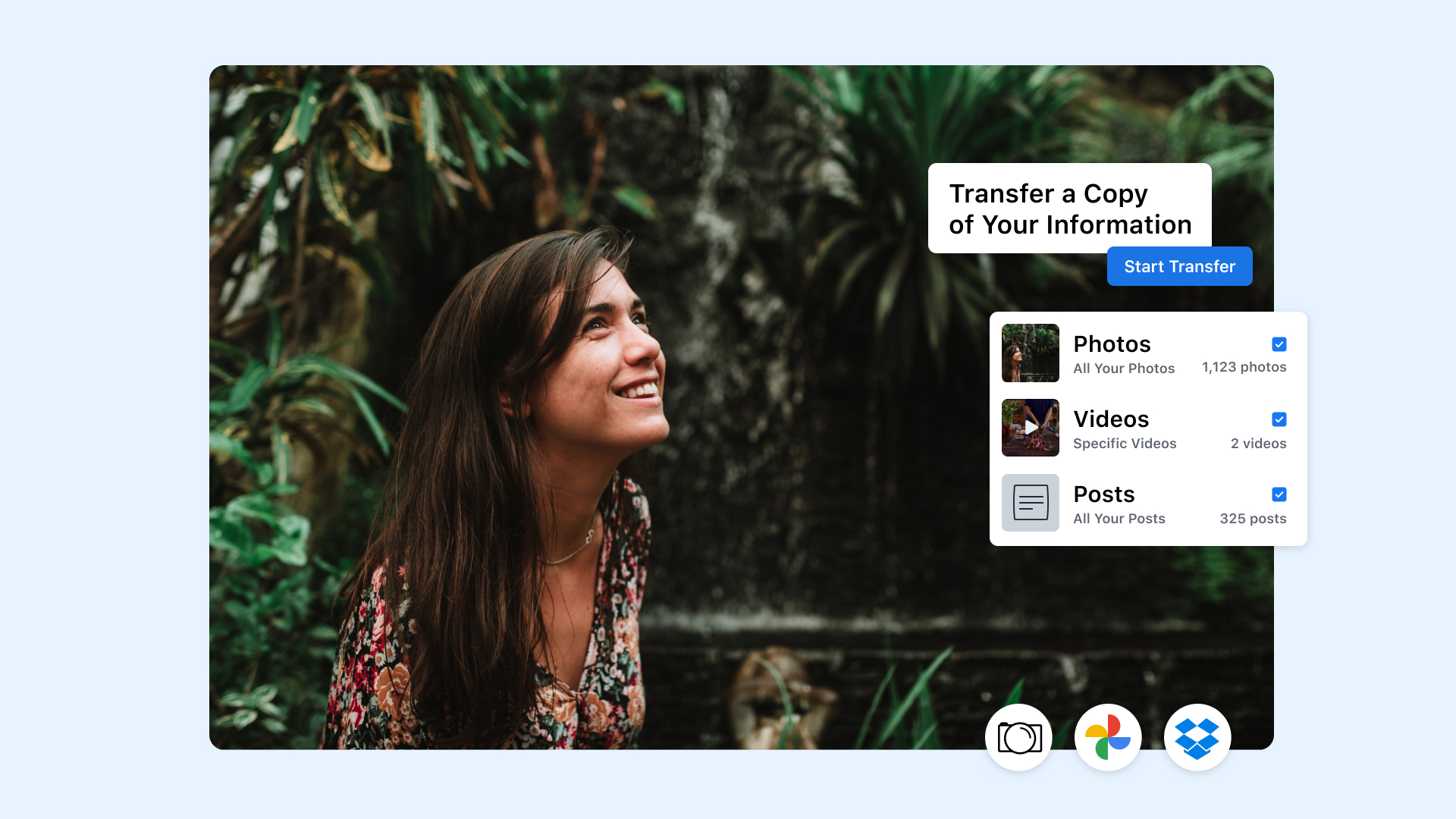 Conceptual image of the Transfer Your Information tool on Facebook