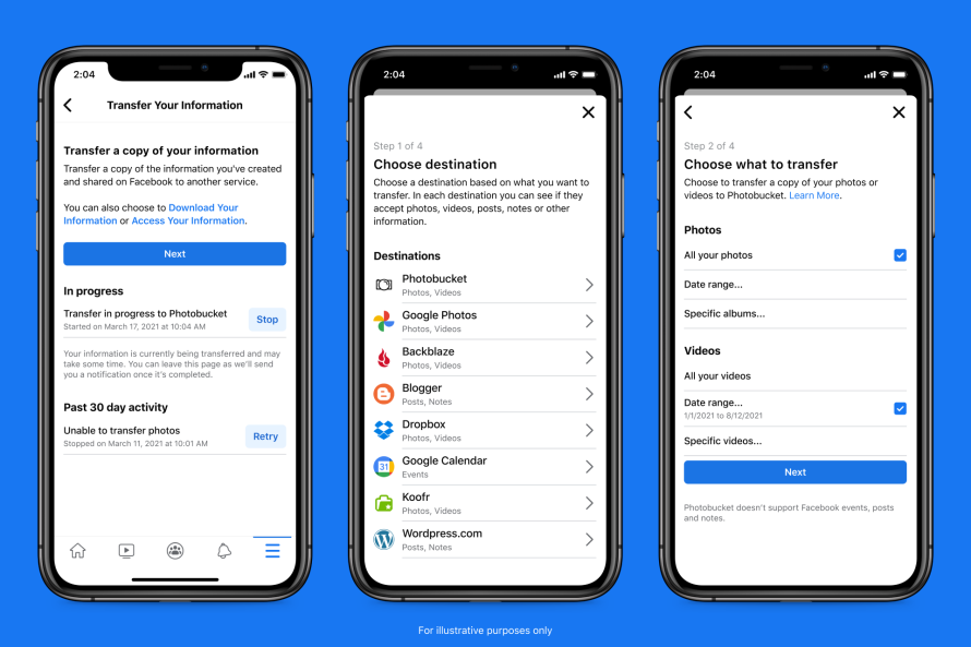 Product mock ups of Transfer Your Information Tool