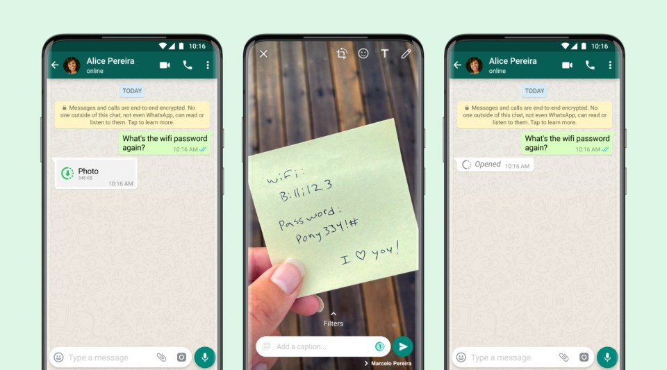 Screenshot of WhatsApp View Once photo