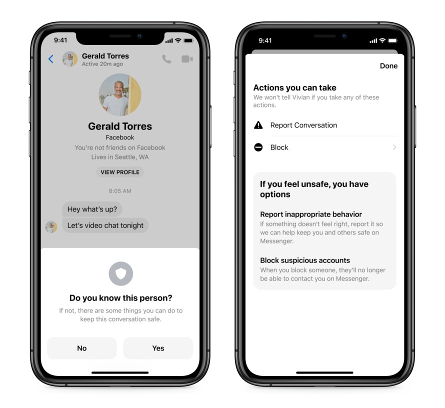 Screenshot of safety notice on Messenger