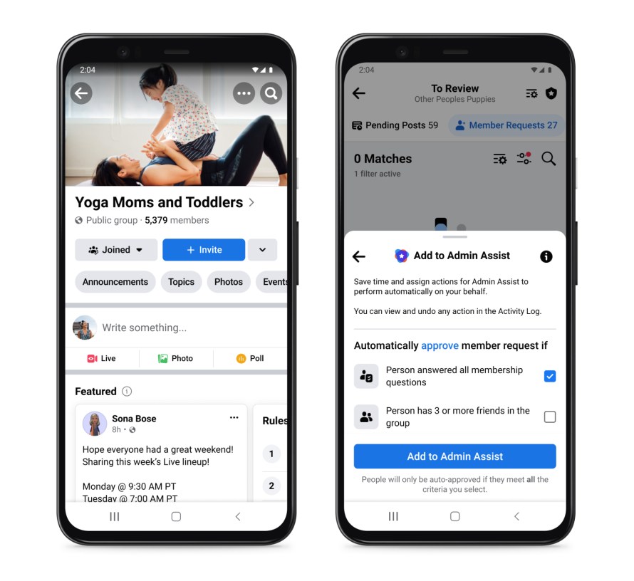 Screenshot of Admin Assist in Facebook Groups