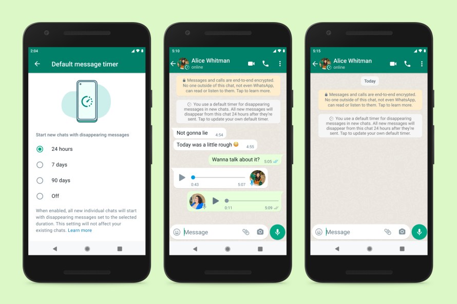 Screenshots of WhatsApp Disappearing Messages
