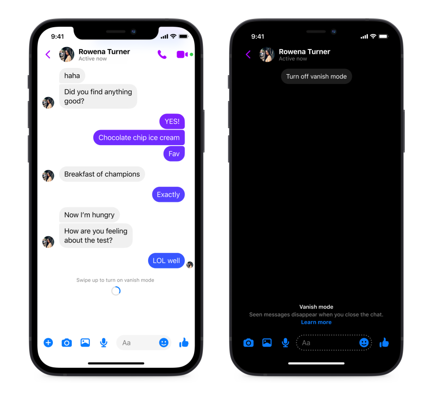 Product mock of Vanish Mode on Messenger