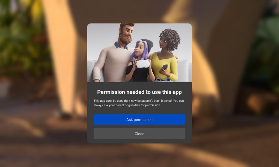 Product mock of permission setting on Quest