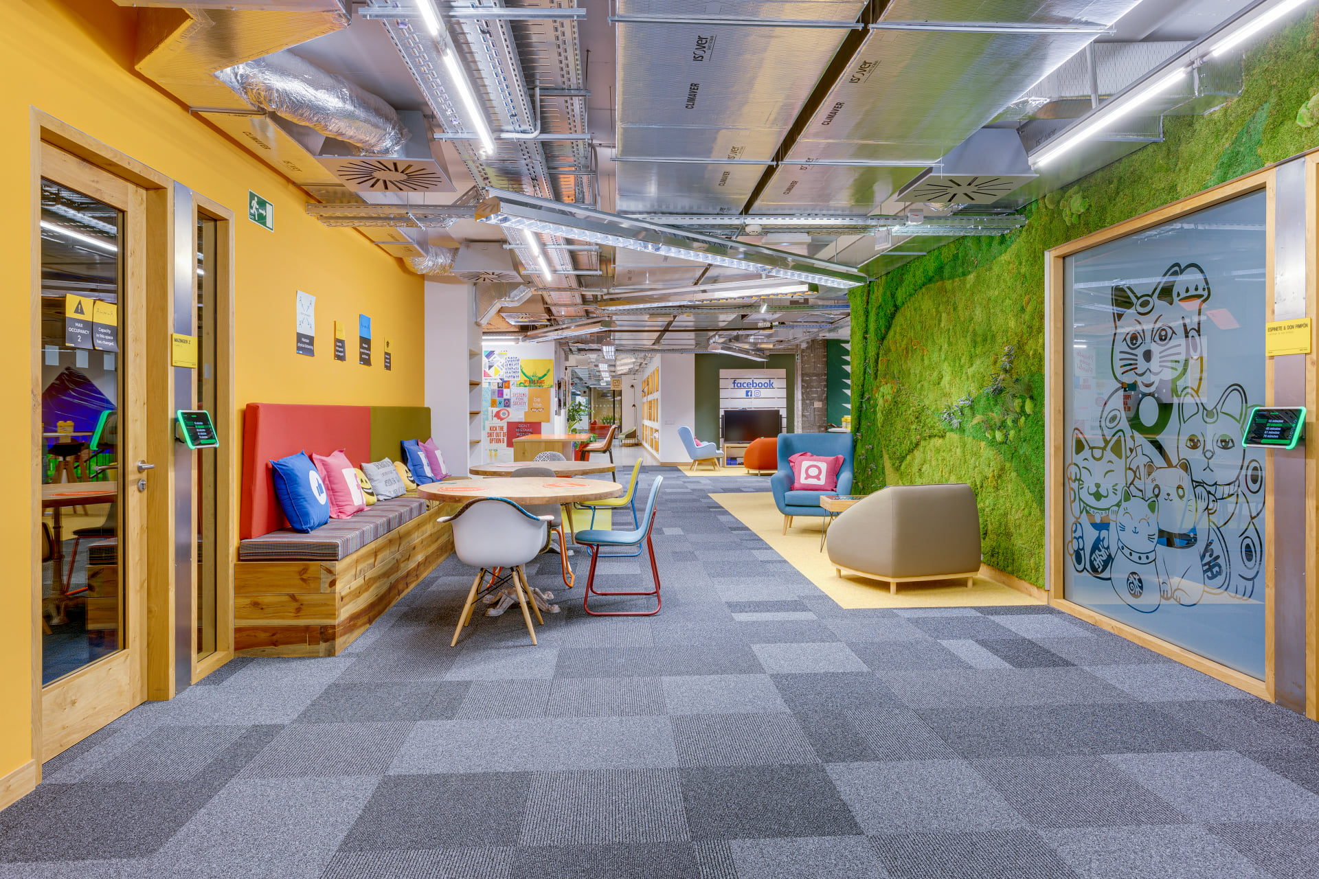 Meta office, with chairs, desks and meetings rooms.