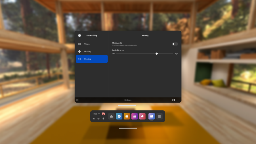 Product mock of audio accessibility on Meta Quest
