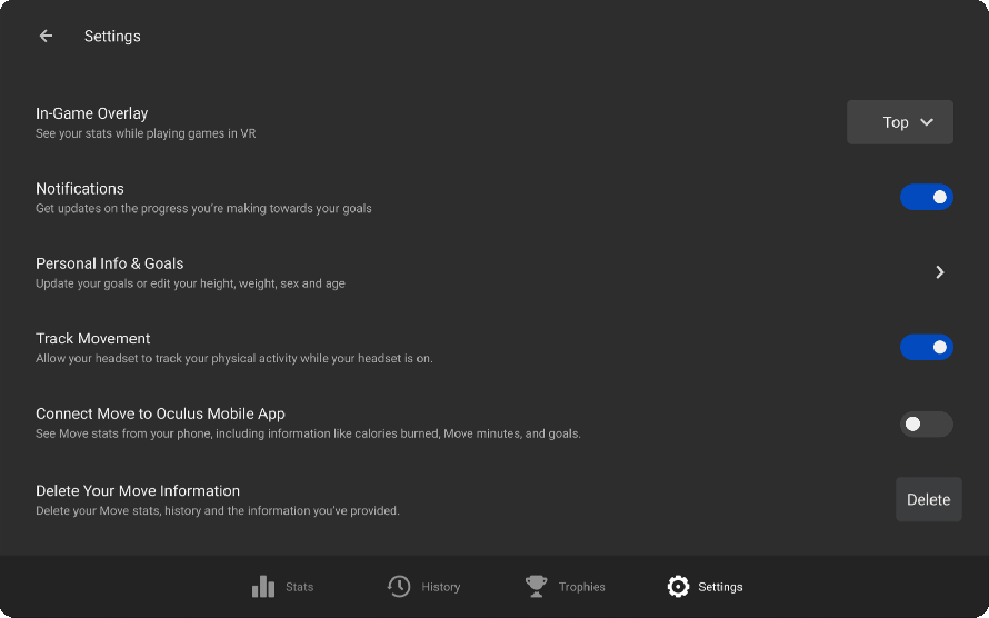 GIF turning on toggle to connect Move to Oculus Mobile App