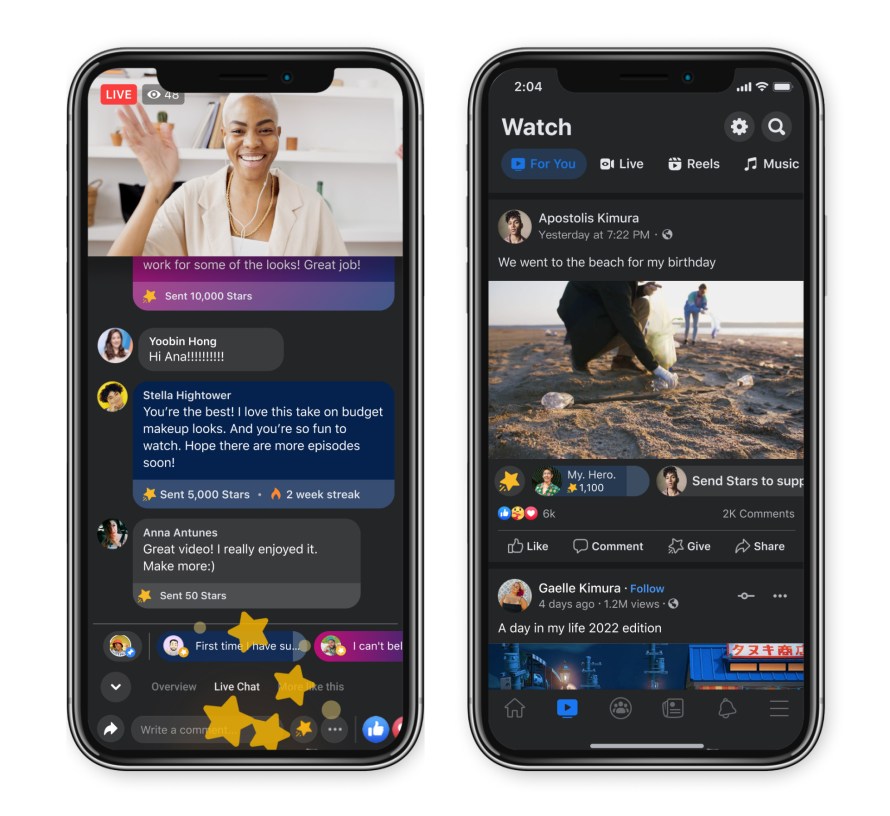Product mock of Facebook Stars