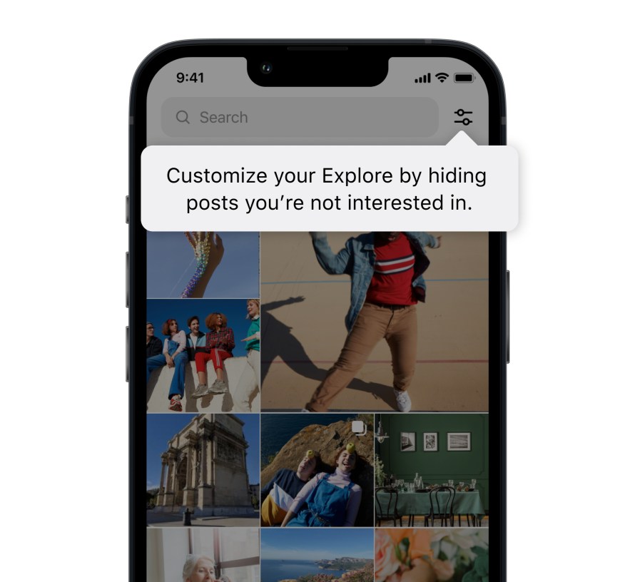 The Instagram user interface explaining how to hide posts you aren't interested in.