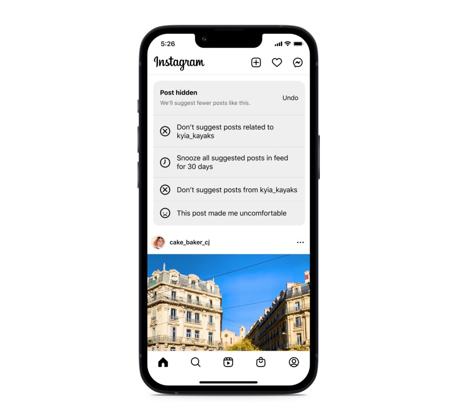 The Instagram user interface showing snoozed suggested posts.