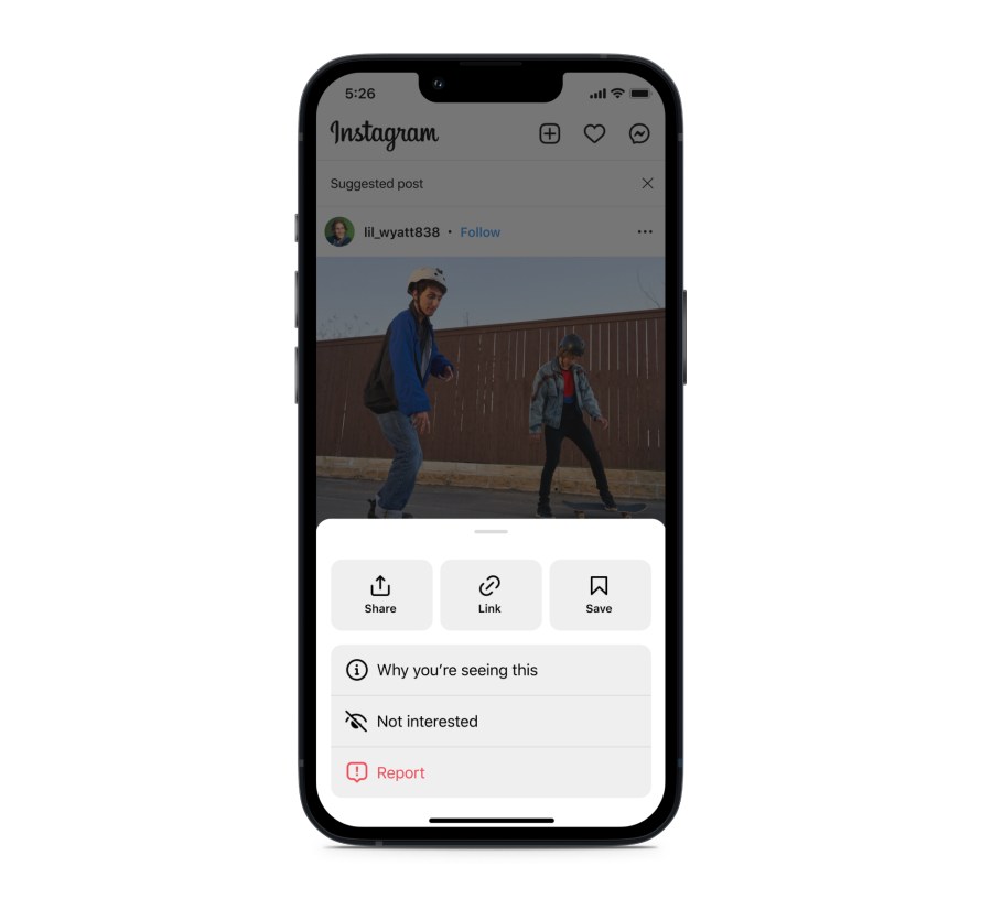The Instagram user interface showing the Not Interested control.