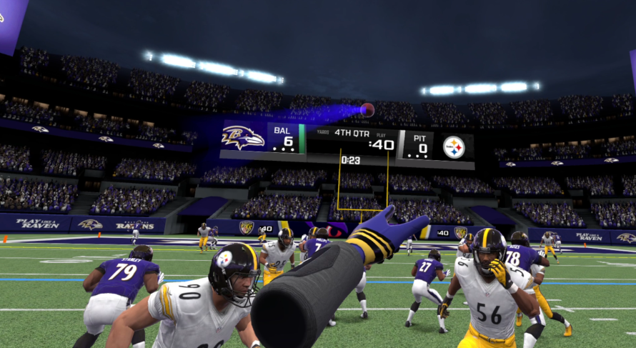 A screenshot showing gameplay action from NFL PRO ERA.