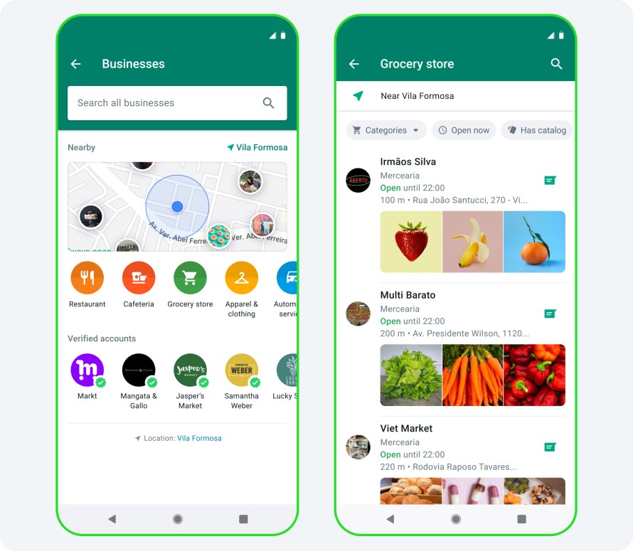 An image showing the user interface for searching businesses on WhatsApp.