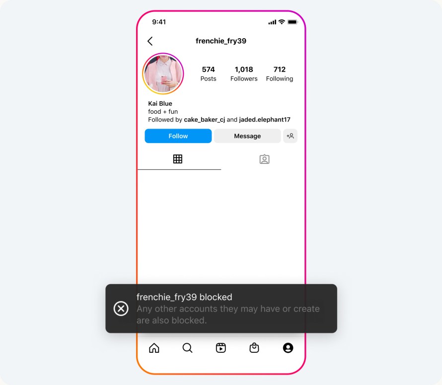 An image showing that an account has been blocked on Instagram.