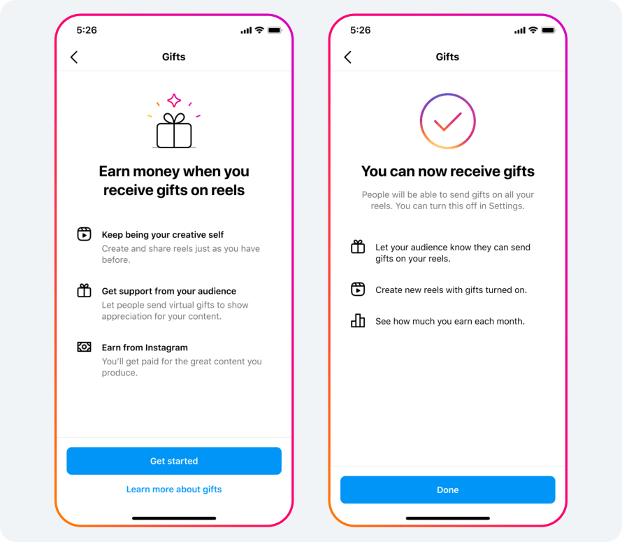 Product mocks of gifts on Instagram
