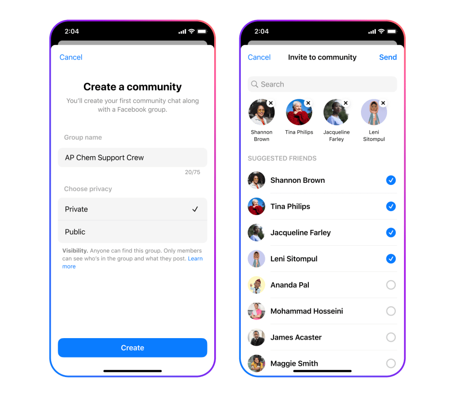 Image showing the user interface of creating and inviting others to a community.