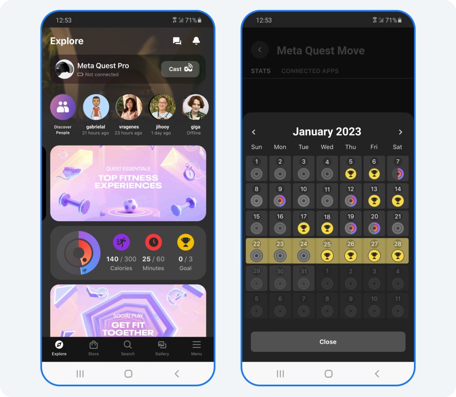 Image of the Meta Quest Move user interface on the Meta Quest mobile app.