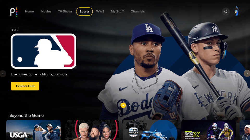 The user interface to watch Major League Baseball on Peacock on Meta Quest.