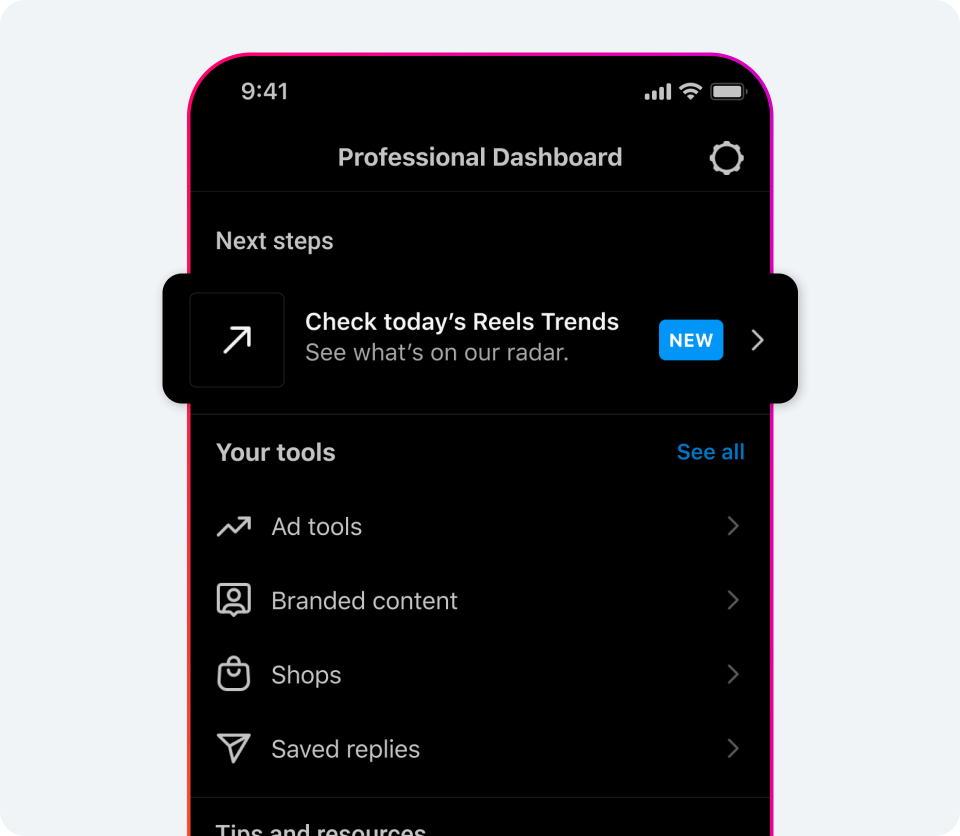 Product mock of Reels trends