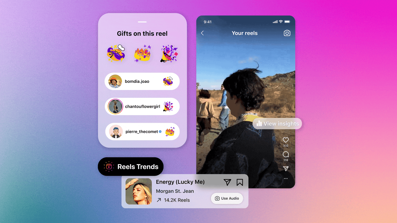 Collage of Instagram Reels and Gifts UI