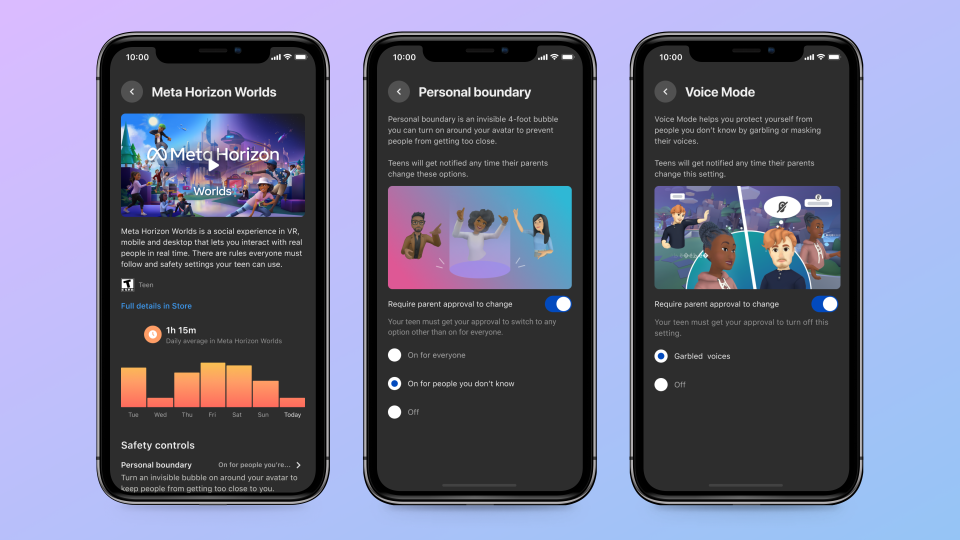 Meta Horizon Worlds setting screenshot showing parent's view