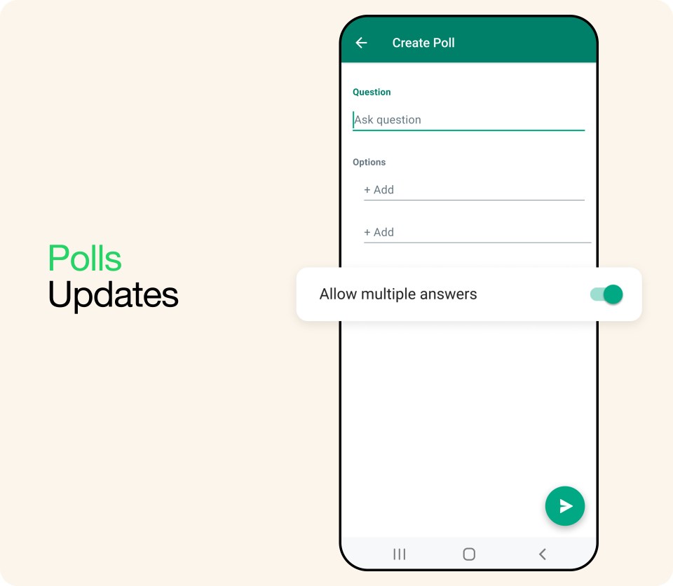 An image showing the ability to allow one or multiple votes in a WhatsApp poll.