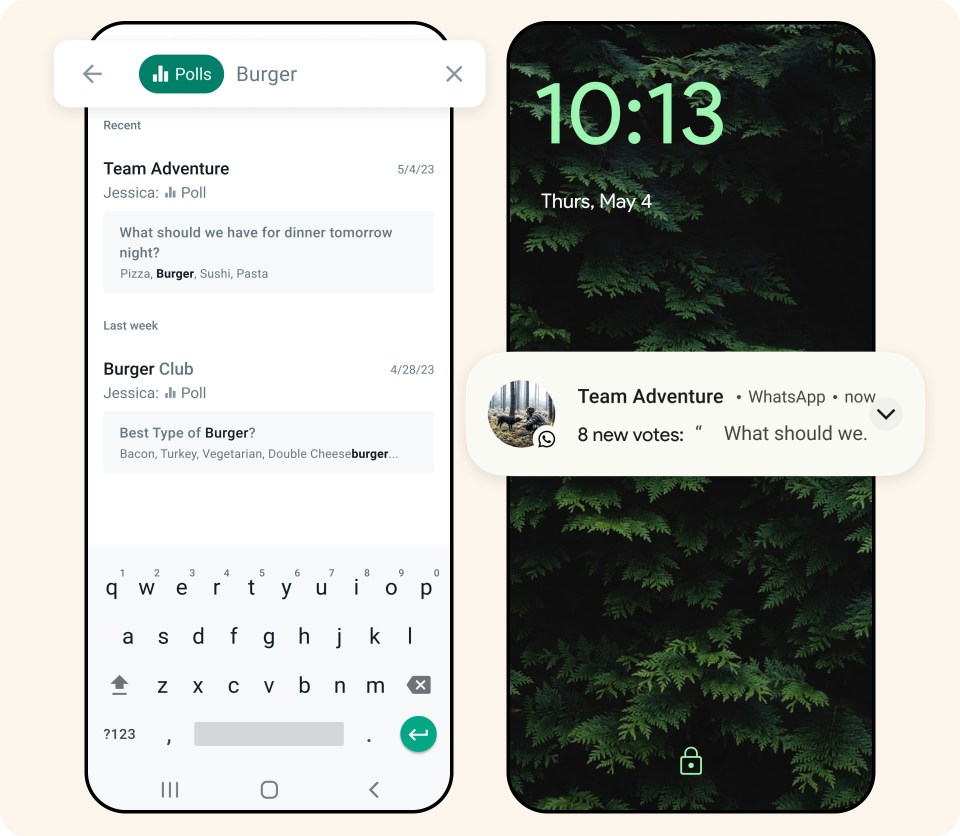 Images showing updates to polls on WhatsApp.