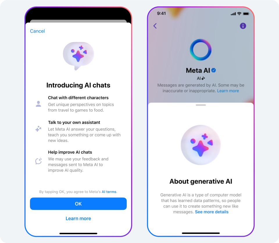 Phone screens showing Meta AI chats