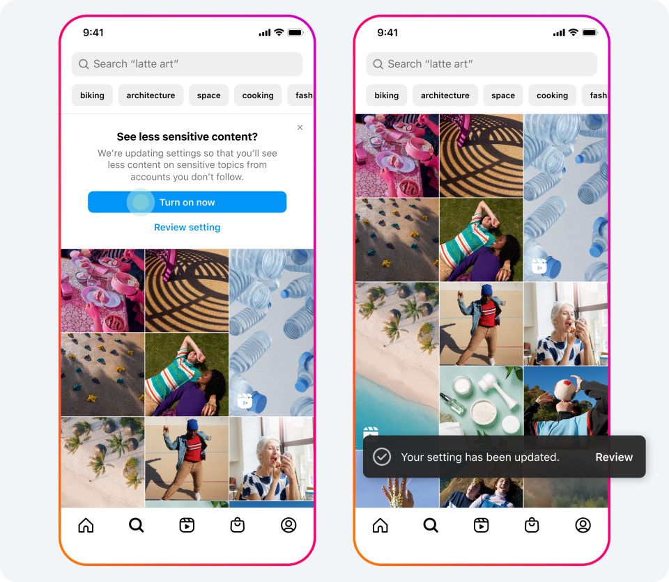 Two phone screens showing updates settings.
