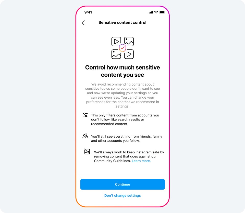 A phone showing the sensitive content control settings.