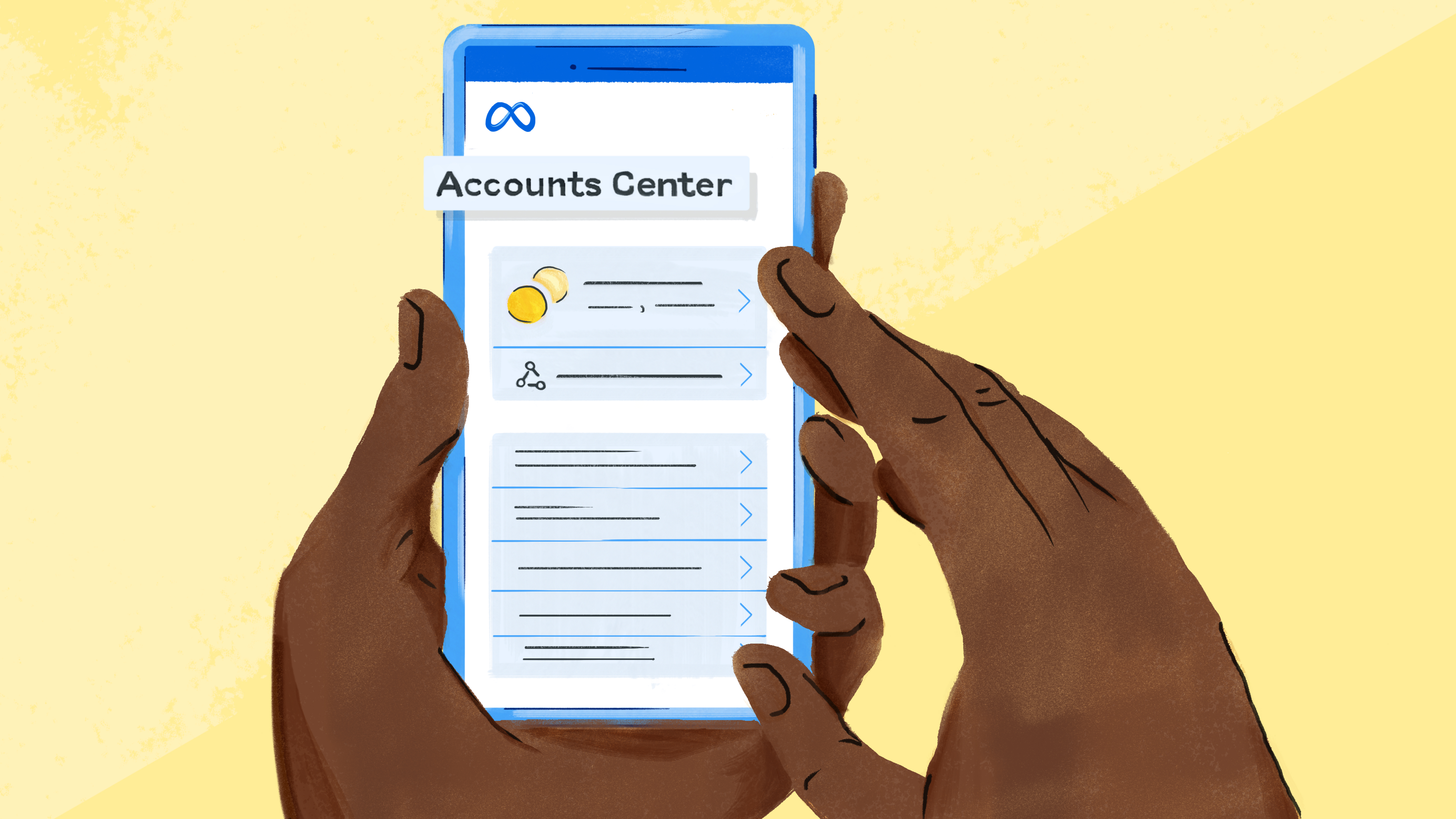 Illustration of Meta accounts centre webpage on phone
