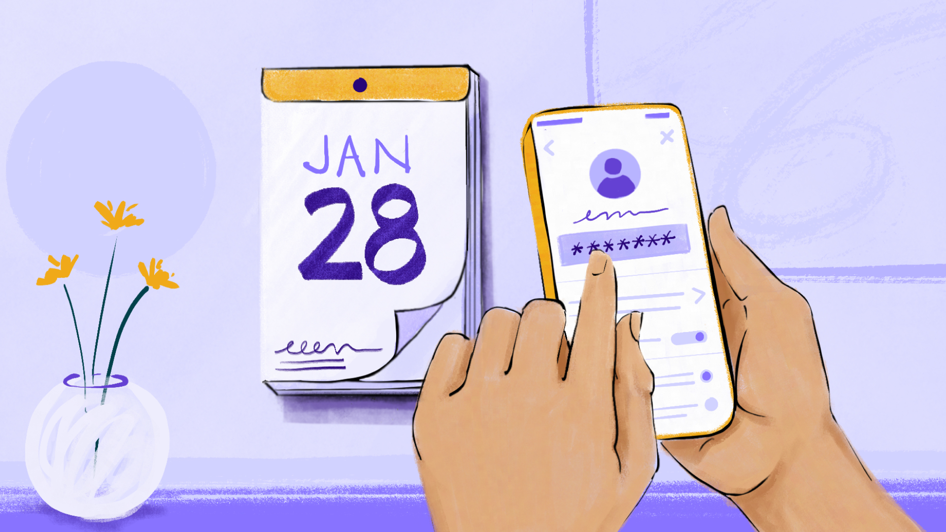 An image of a person looking at a calendar on January 28th, on their cell phone.