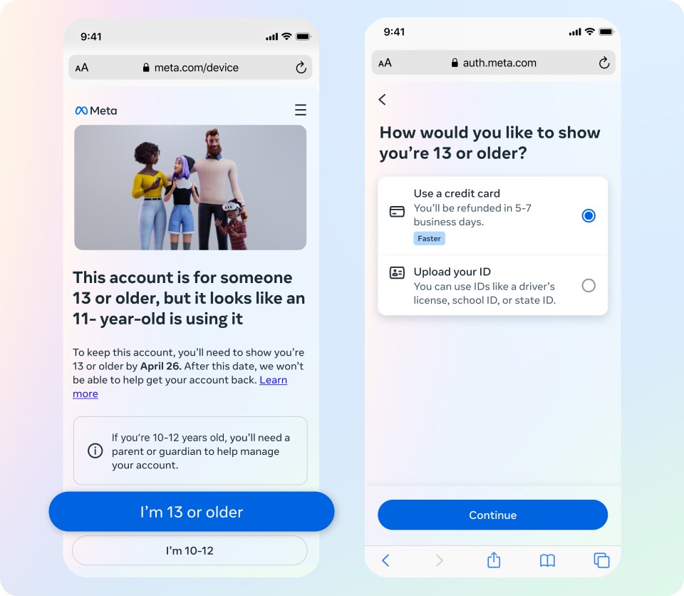 Two phone screens asking to confirm an account user's age.