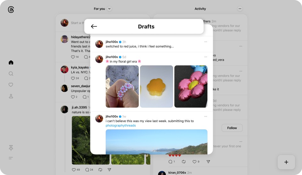 Image showing Threads poss in a drafts folder