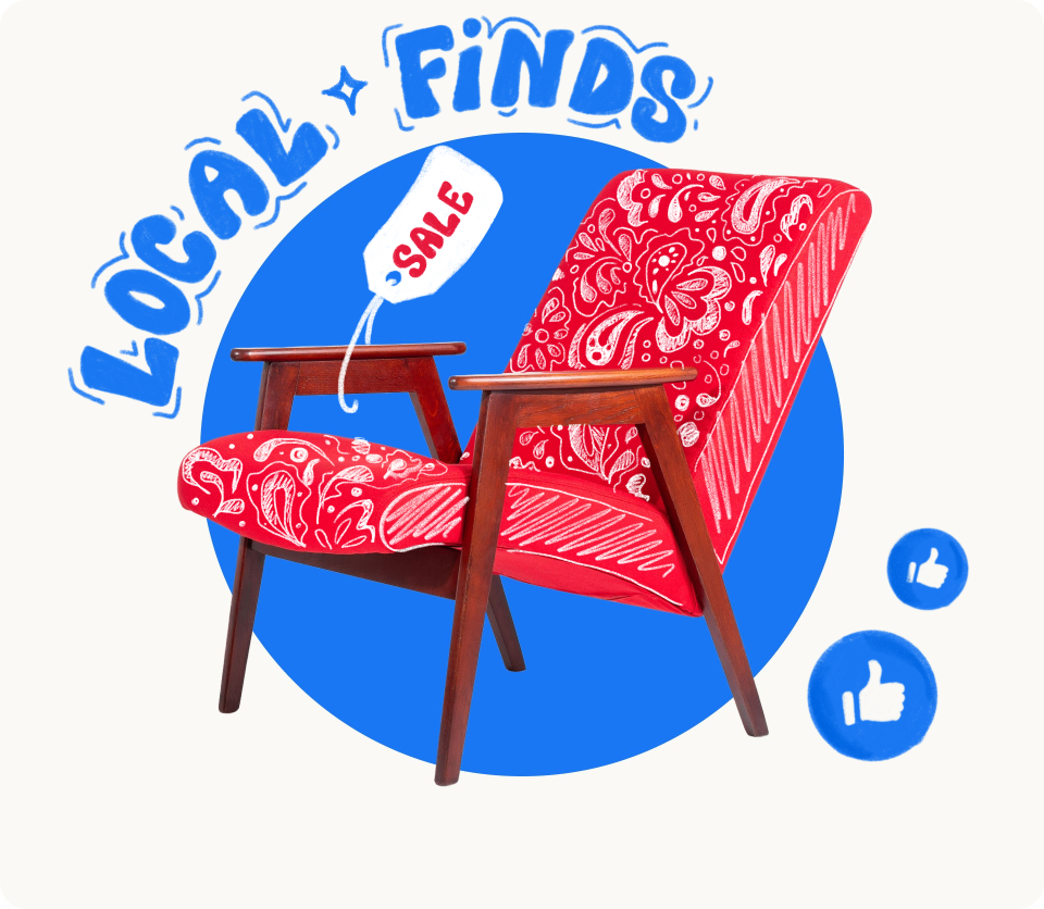 Collage showing a chair with a price tag