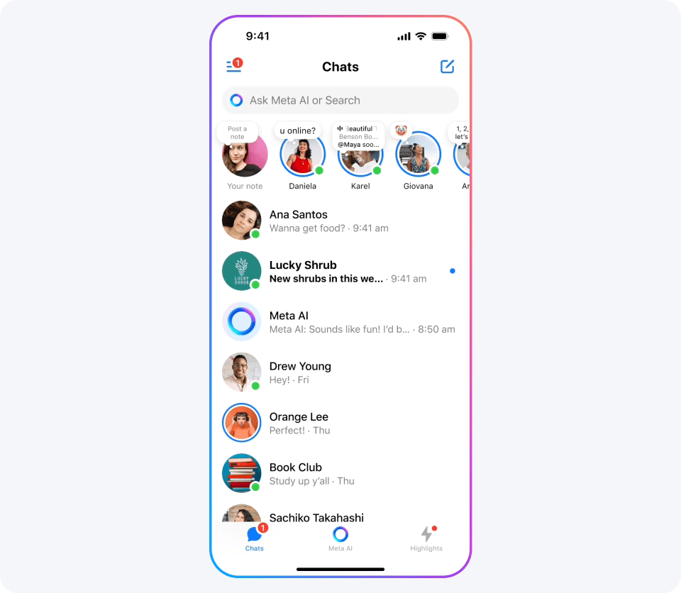 Screen showing music on Messenger notes
