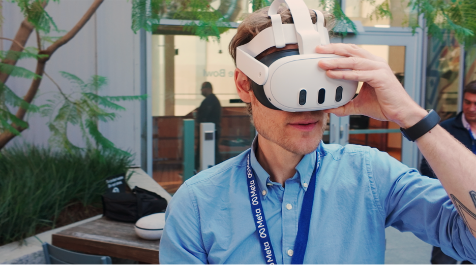 man wearing Meta Quest 3 headset