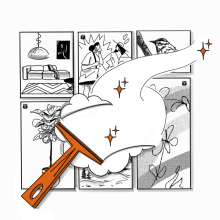 Illustration of a squeegee cleaning up a doodle