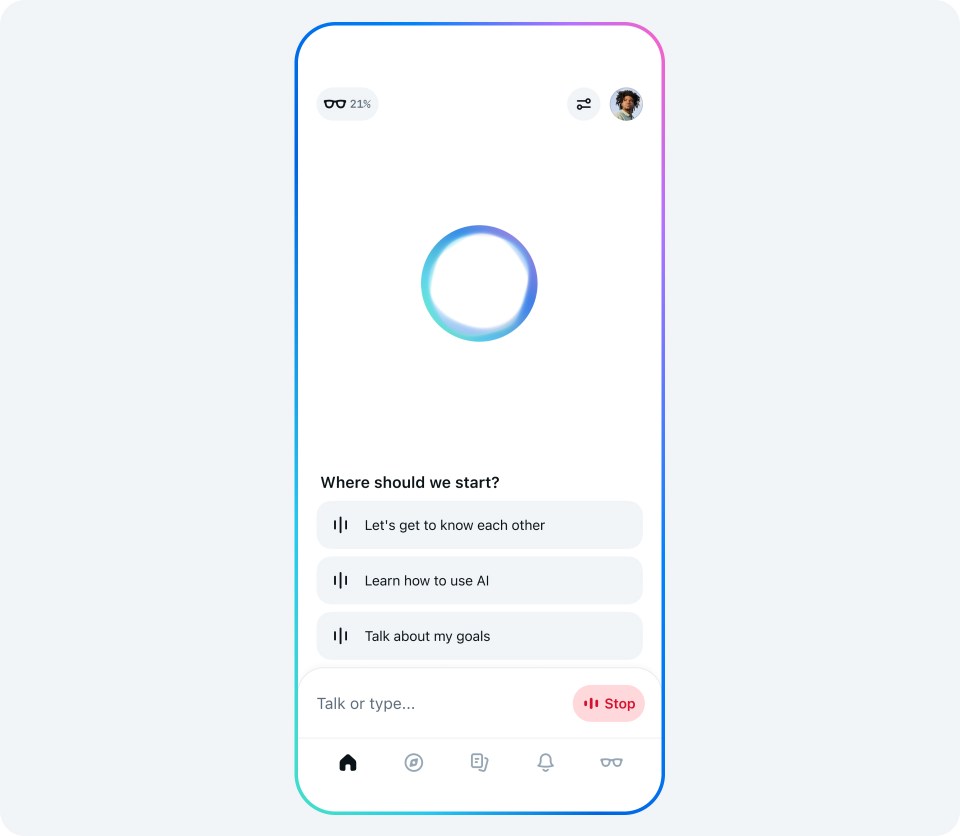Screen showing Meta AI app homescreen