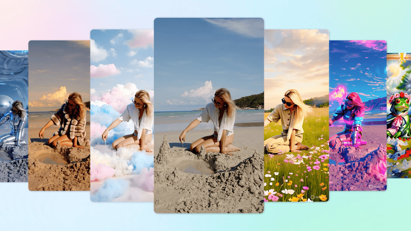 Multiple phone screens showing one video edited in different styles