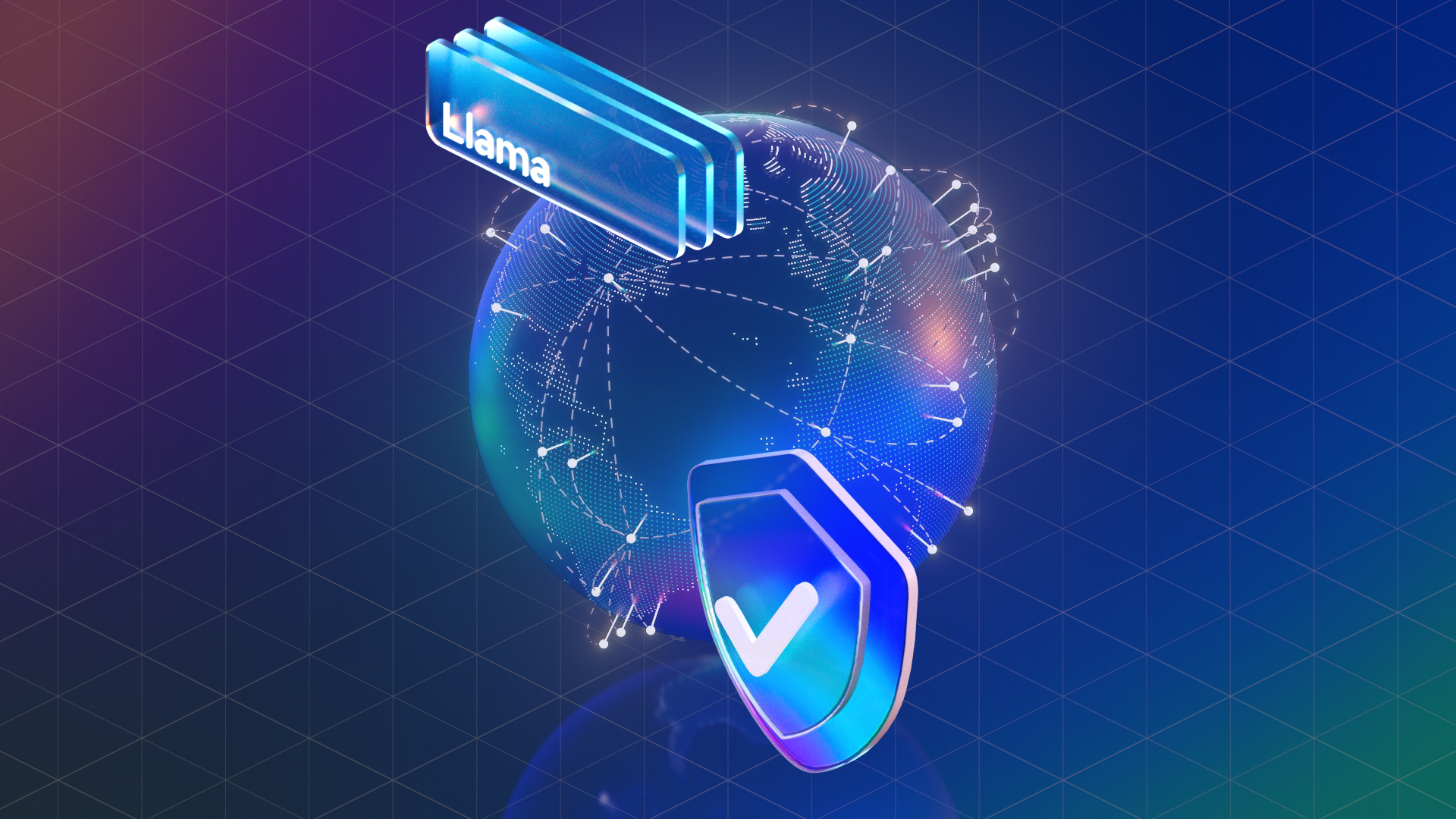 Image of a globe, a shield, and the word Llama